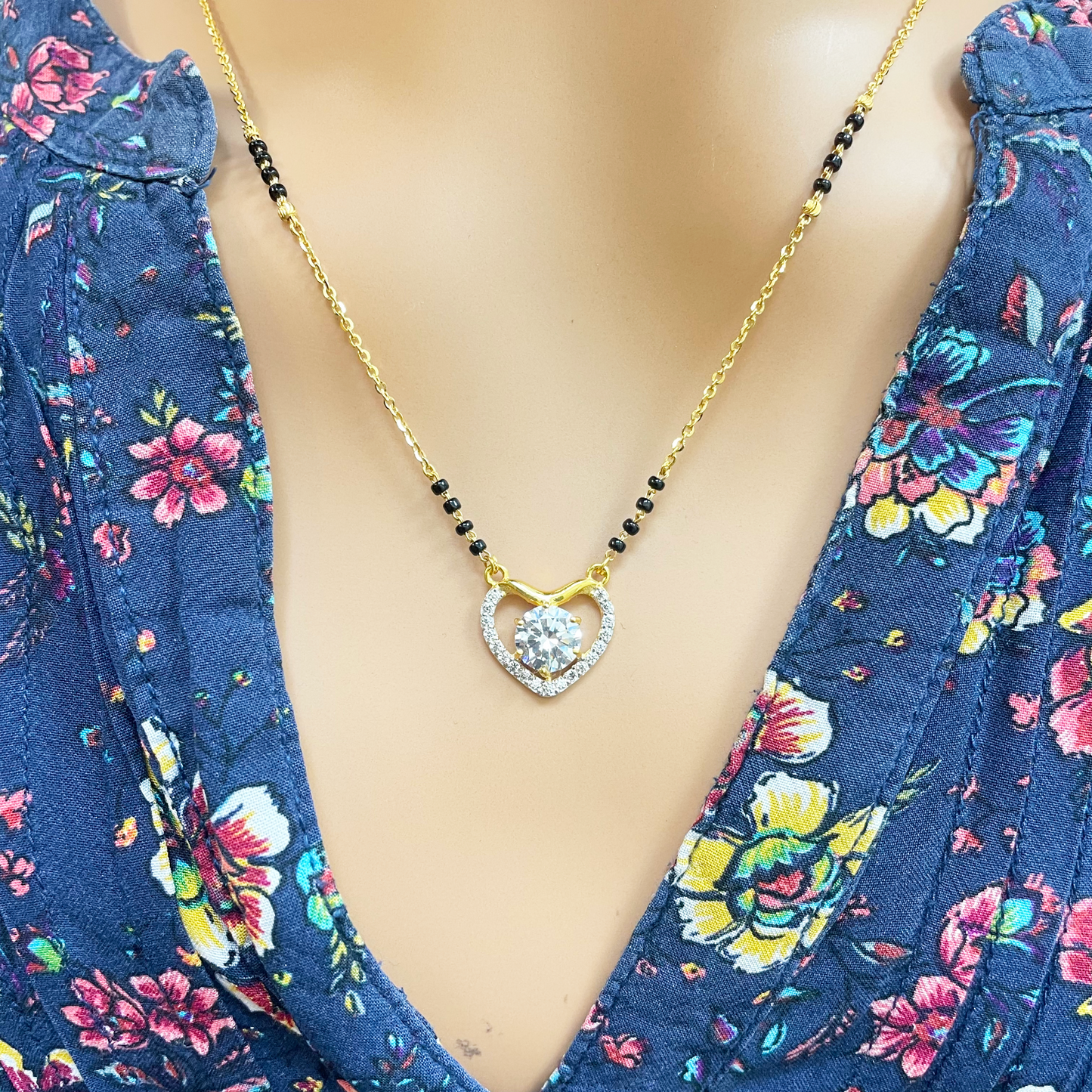 22ct Yellow Gold CZ Heart Mangalsutra Necklace 19