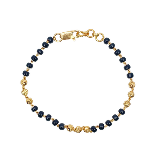 22ct Yellow Gold Baby Bracelet Black & Triple Gold Beads (Maniya/Manka/Nazariya)