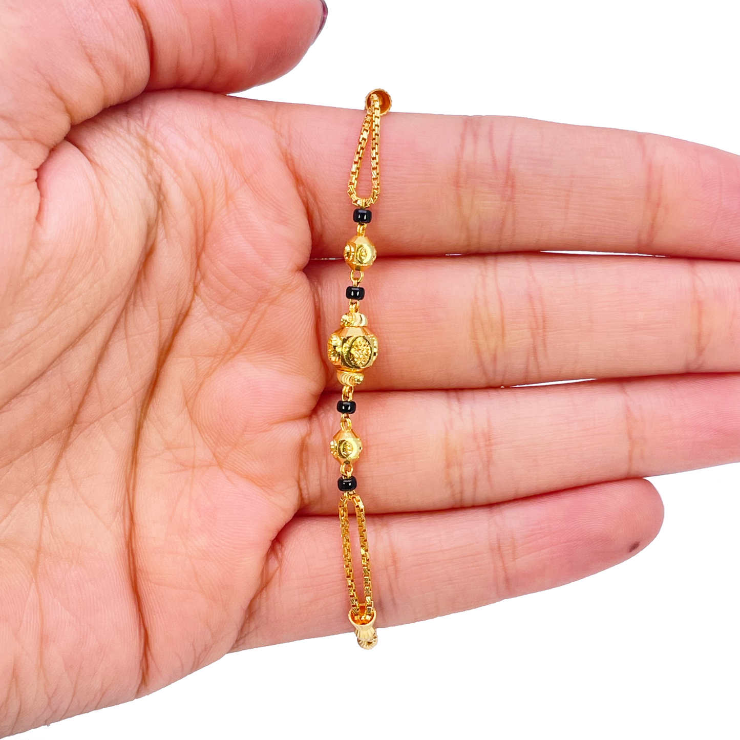 22ct Yellow Gold Diamond Cut Beads Mangalsutra Bracelet 7inches