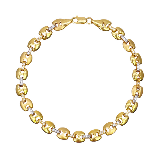 22ct Yellow Gold Men's Matte & High Polished CZ Bracelet 8.3'' inches