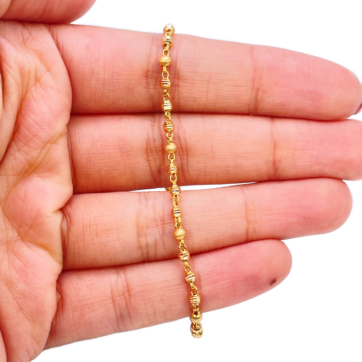 22ct Yellow Gold Diamond Cut Shiny Beaded Bracelet 7''inches