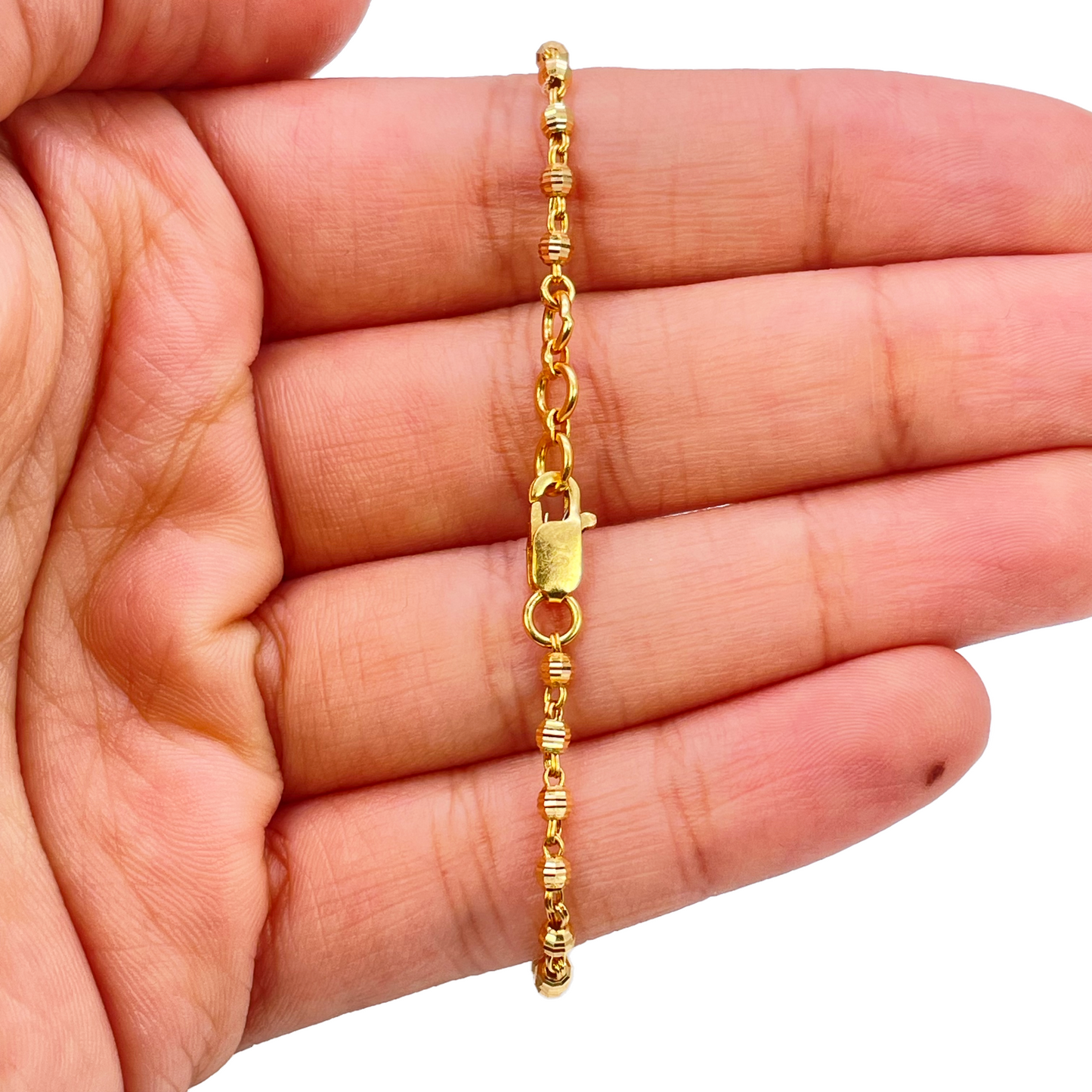 22ct Yellow Gold Diamond Cut Shiny Beaded Bracelet 7''inches