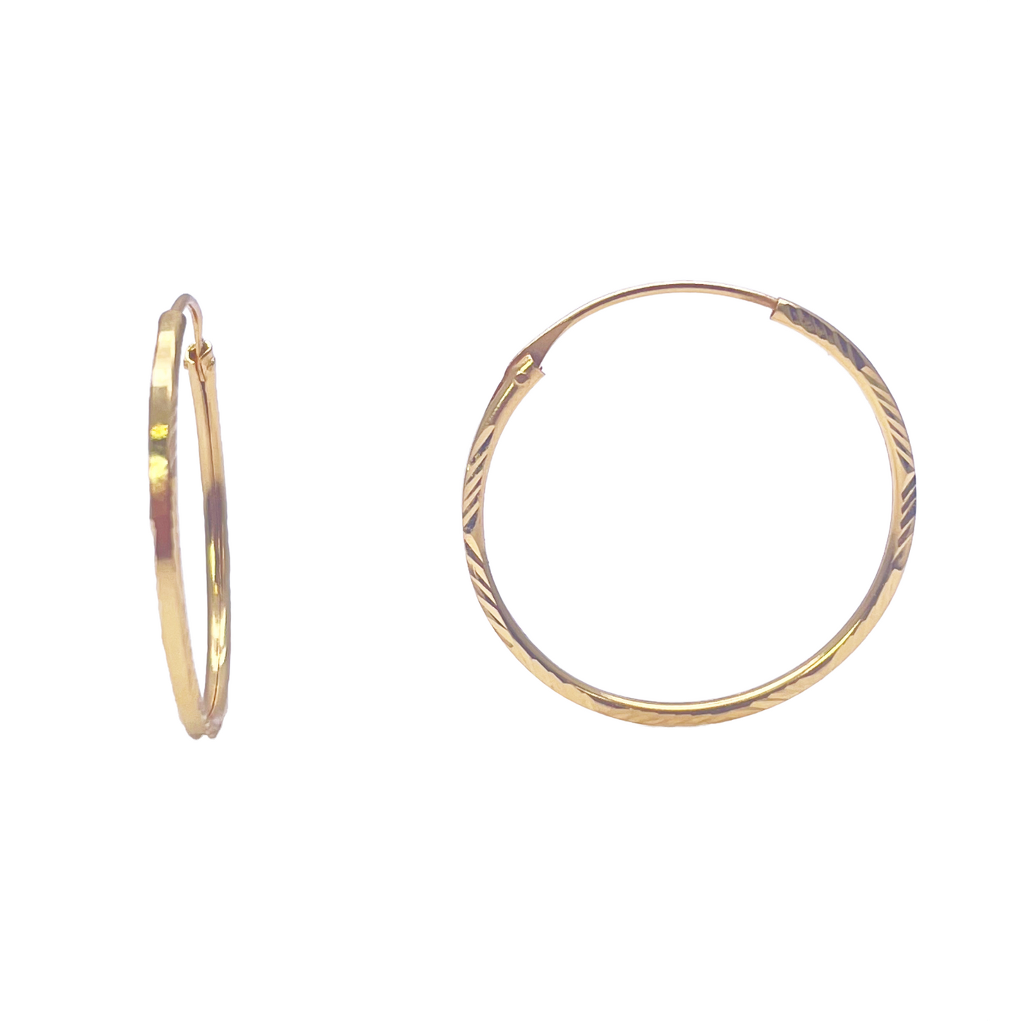 22ct Yellow Gold Pair Of Diamond Cut Hoop Earrings 17.5mm