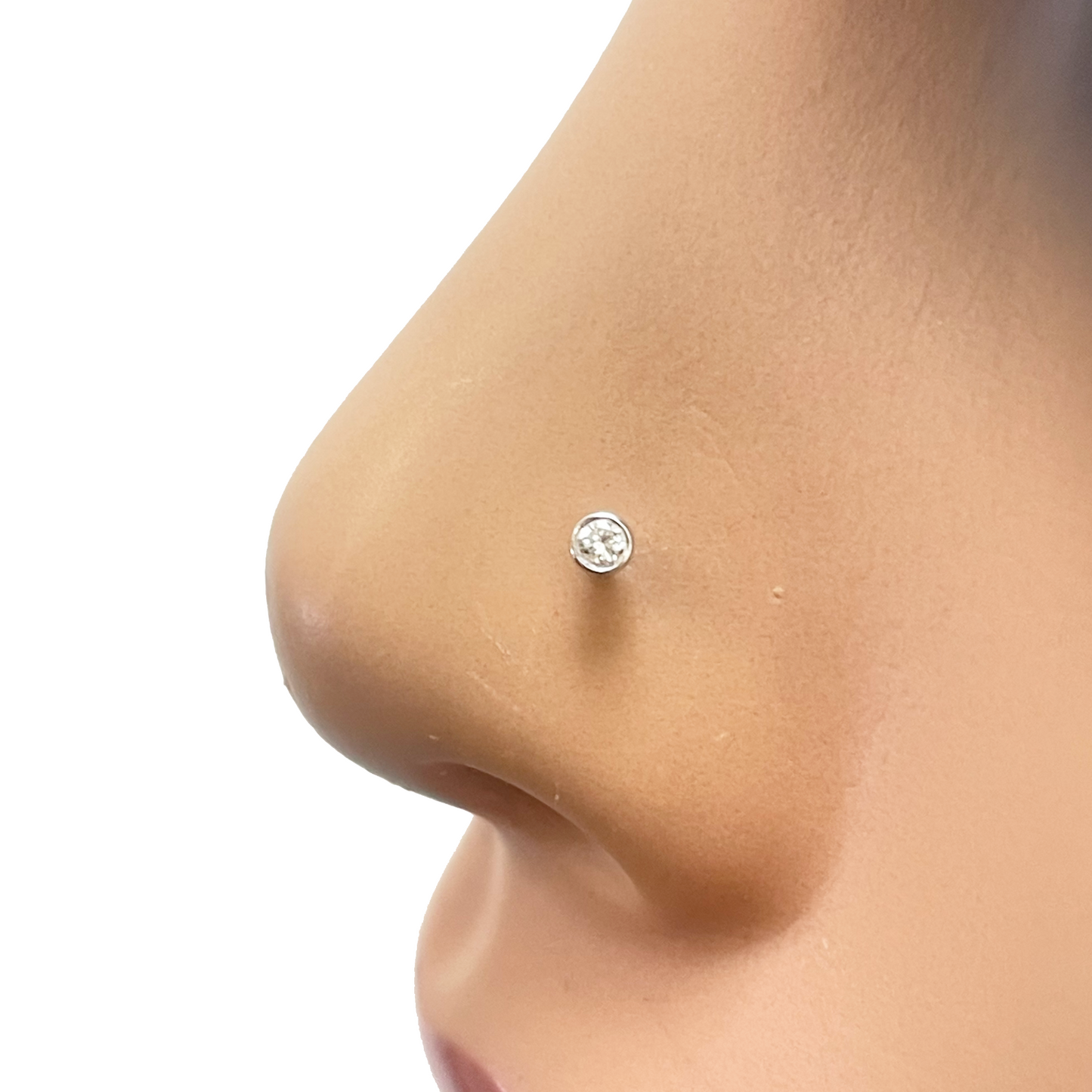 18ct White/Yellow Gold Diamond Bezel Nose Stud Pin 0.02ct