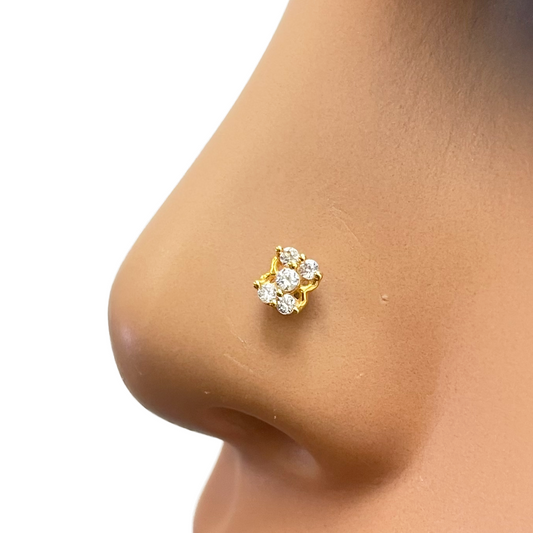 22ct Yellow Gold Cluster Five Cubic Zircon Nose Pin Stud