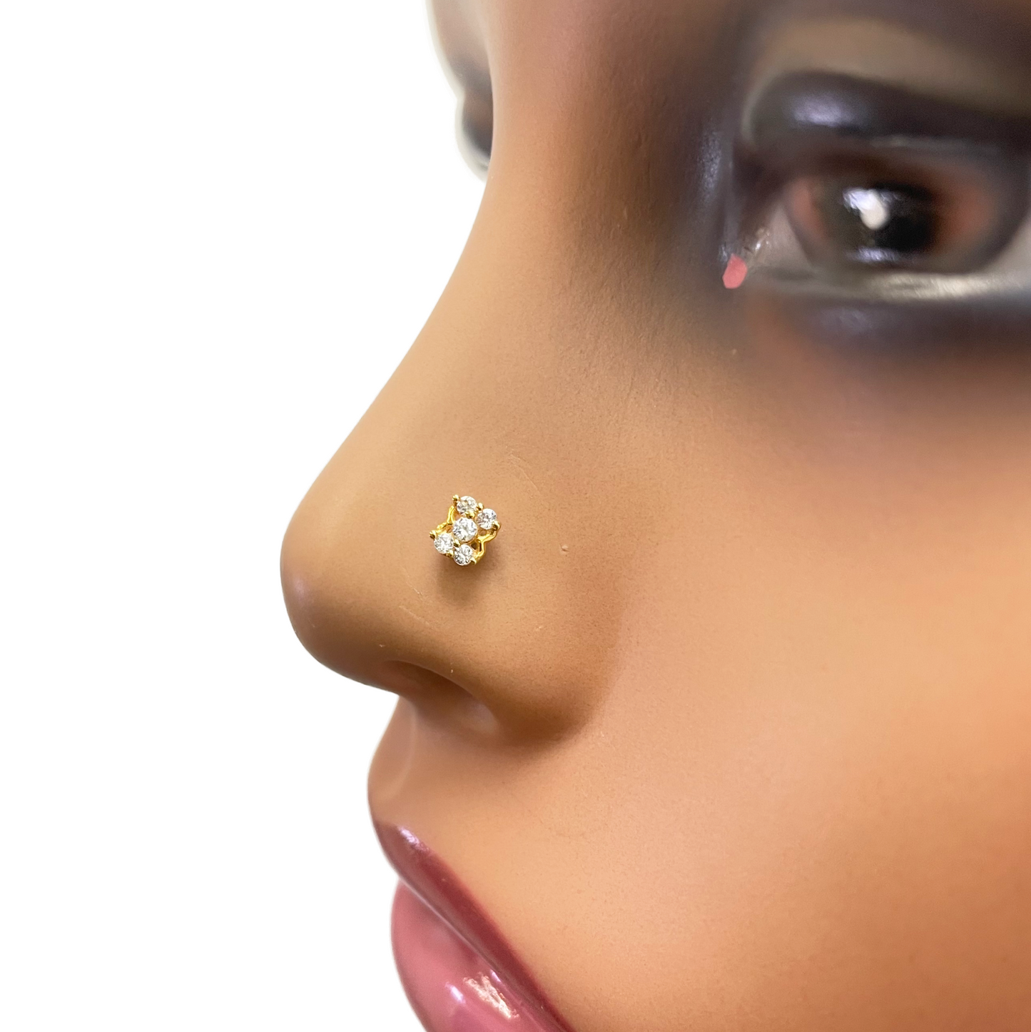 22ct Yellow Gold Cluster Five Cubic Zircon Nose Pin Stud