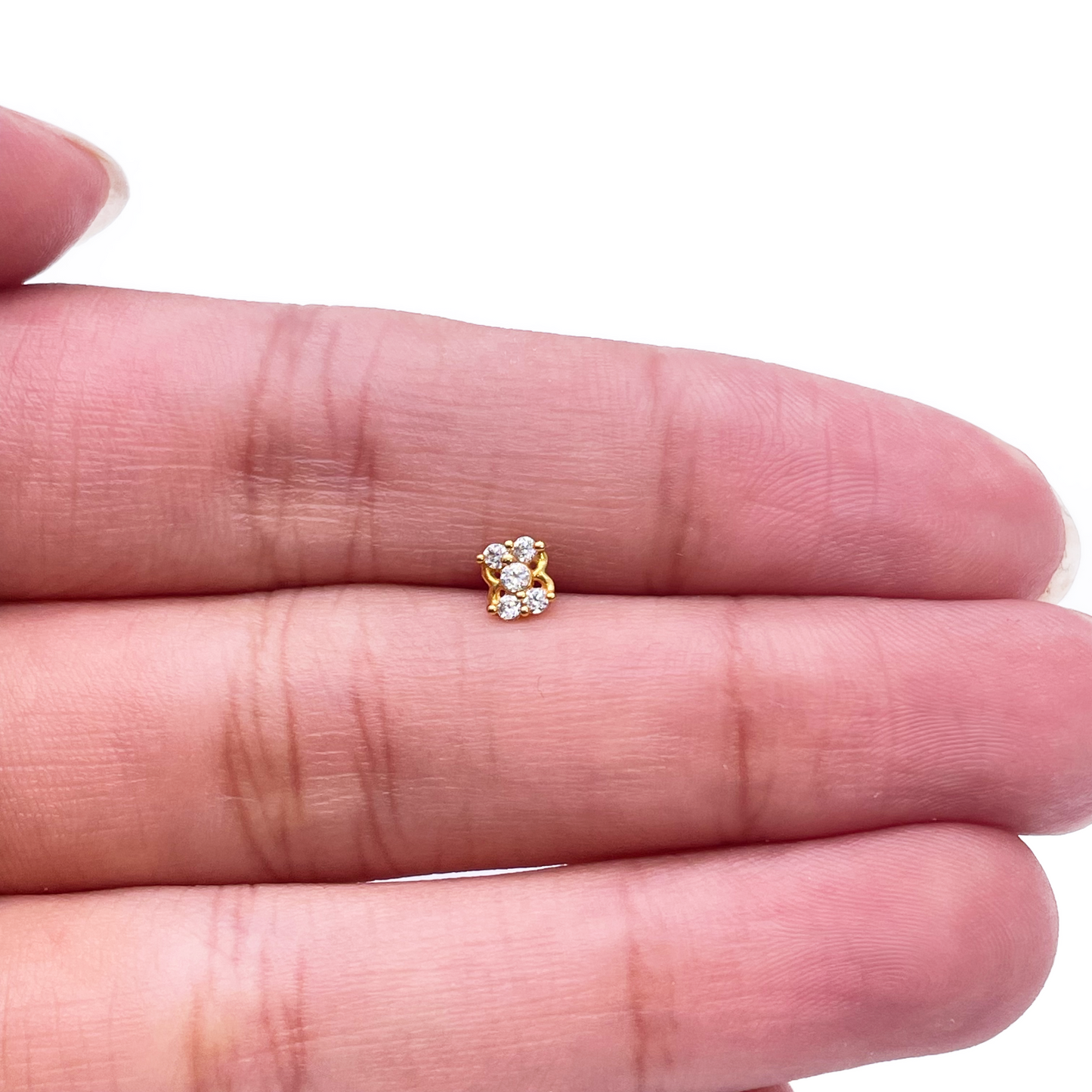 22ct Yellow Gold Cluster Five Cubic Zircon Nose Pin Stud