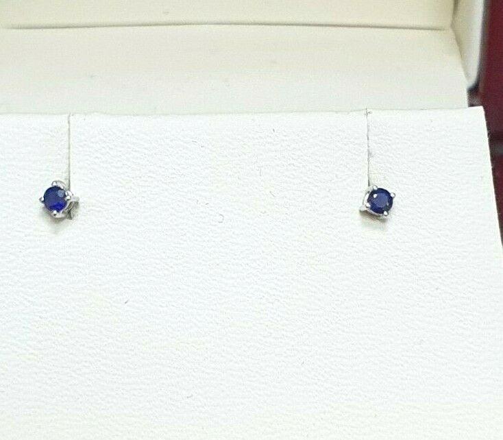 18ct White Gold Blue Sapphire Children's Earrings 0.10cts child friendly safe & secure 