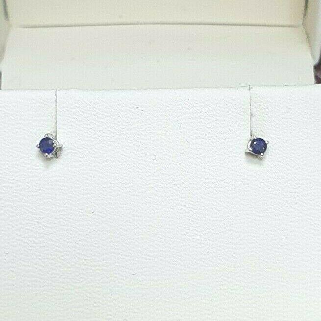 18ct White Gold Blue Sapphire Children's Earrings 0.10cts child friendly safe & secure 