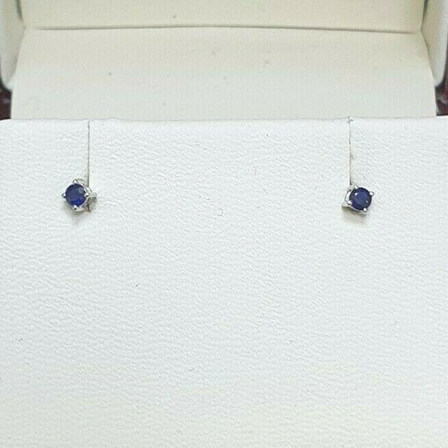 18ct White Gold Blue Sapphire Children's Earrings 0.10cts child friendly safe & secure 