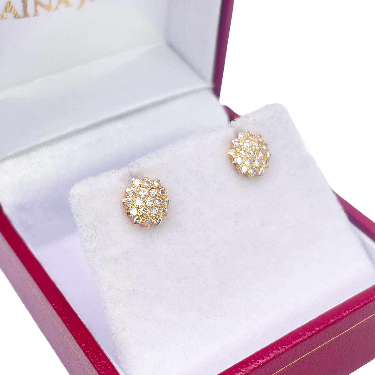 22ct Yellow Gold Fancy Cubic Zirconia Sparkly Stud Earrings