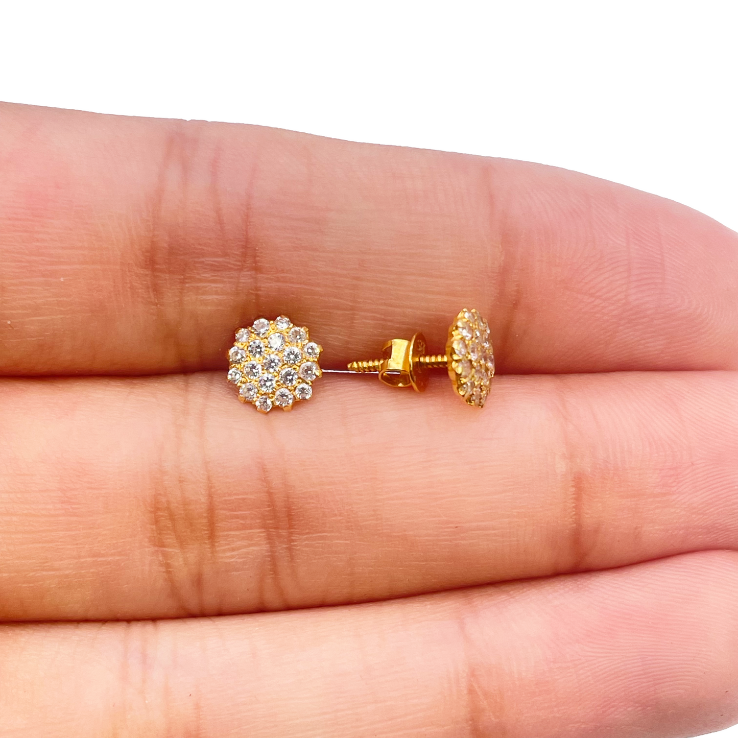 22ct Yellow Gold Fancy Cubic Zirconia Sparkly Stud Earrings