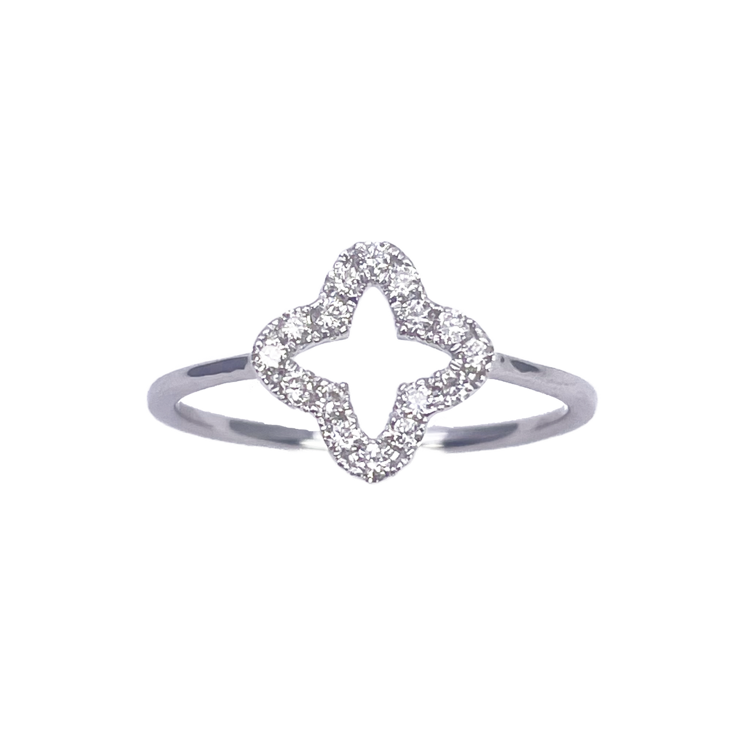 18ct White Gold 0.18ct Natural Diamond Pave Open Quatrefoil Flower Ring