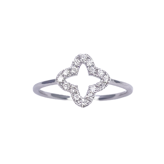 18ct White Gold 0.18ct Natural Diamond Pave Open Quatrefoil Flower Ring
