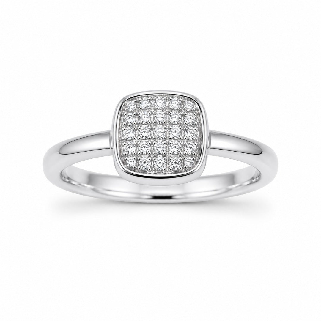 18ct White Gold Elegant Diamond Square Ring 0.15ct