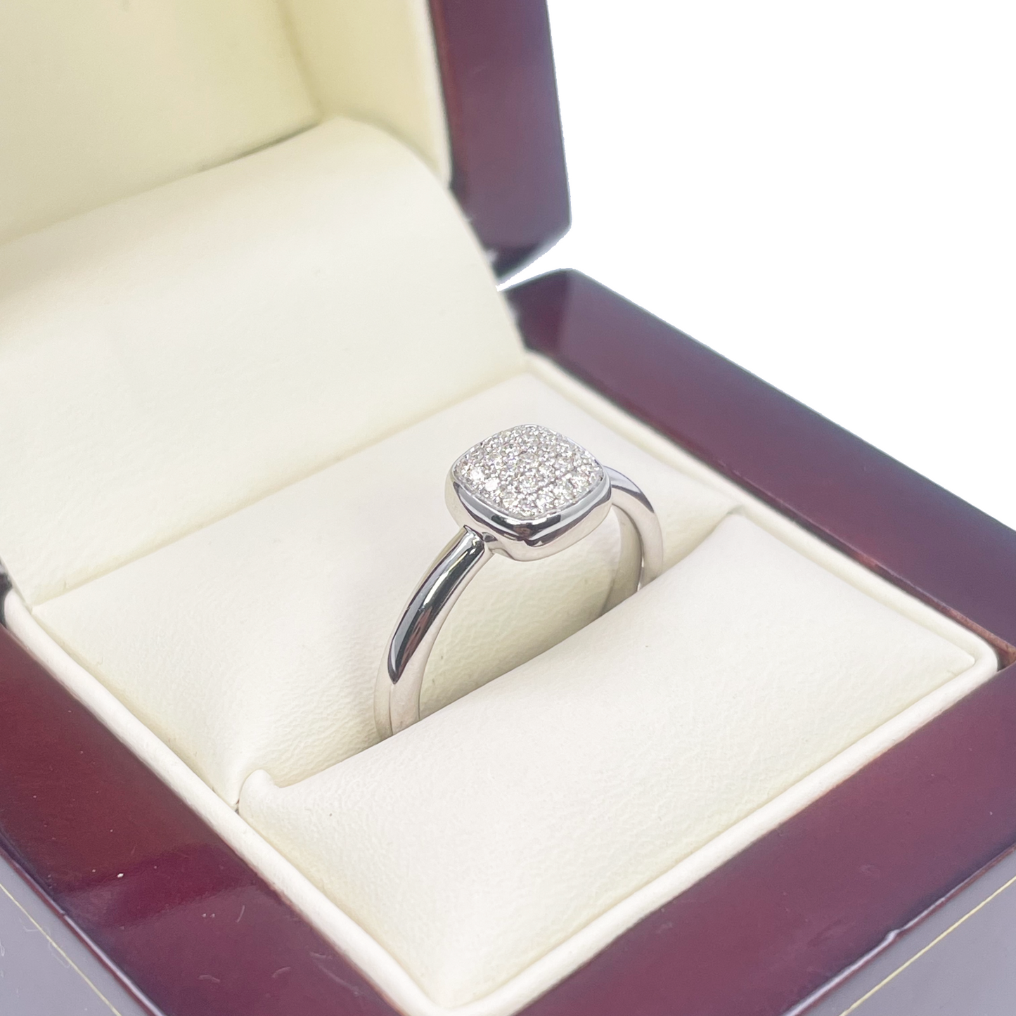 18ct White Gold Elegant Diamond Square Ring 0.15ct