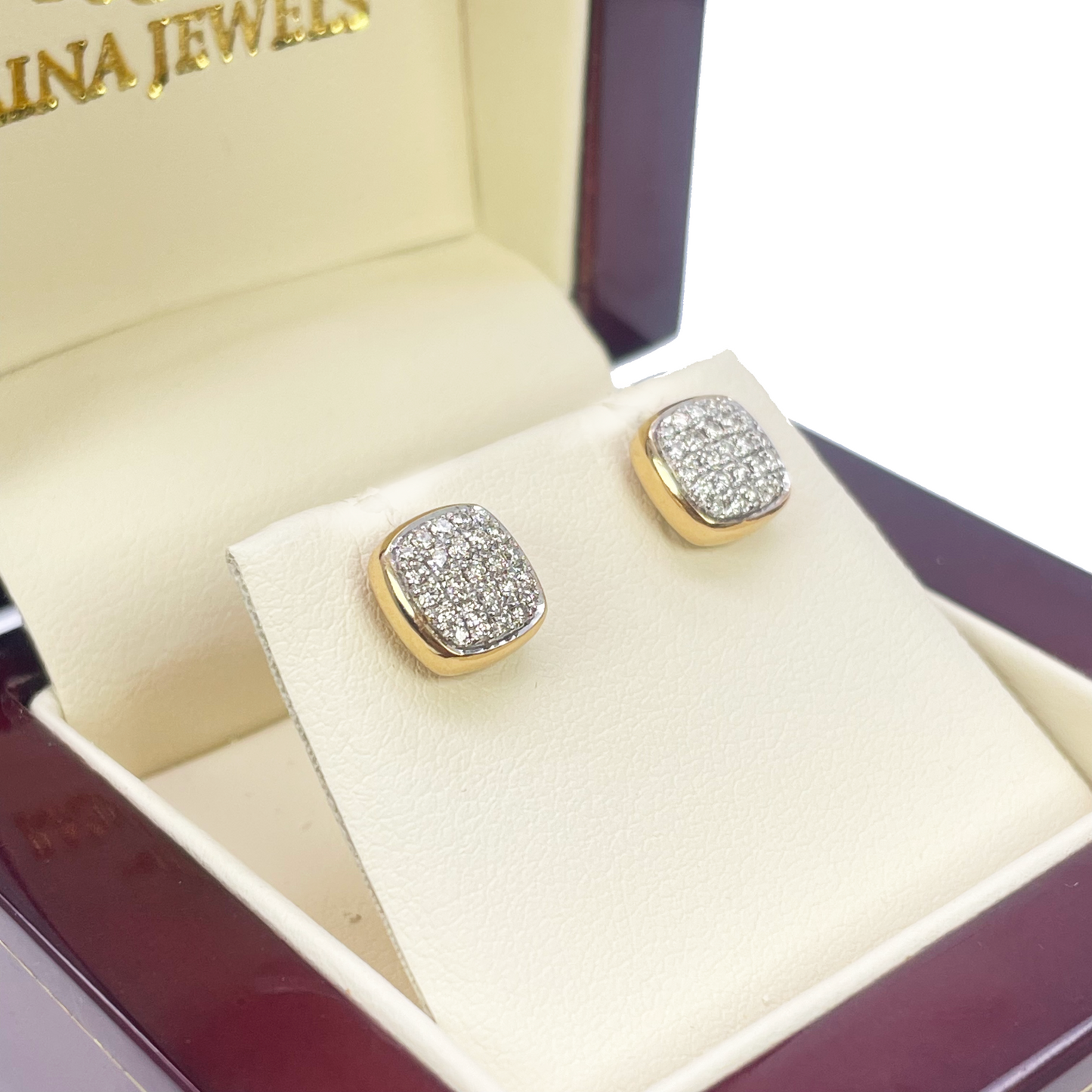 18ct Yellow Gold Natural Diamond Square Stud Earrings 0.31ct