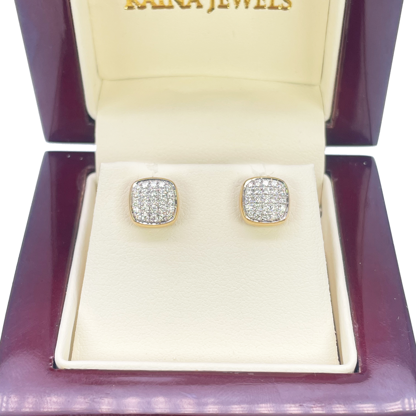 18ct Yellow Gold Natural Diamond Square Stud Earrings 0.31ct