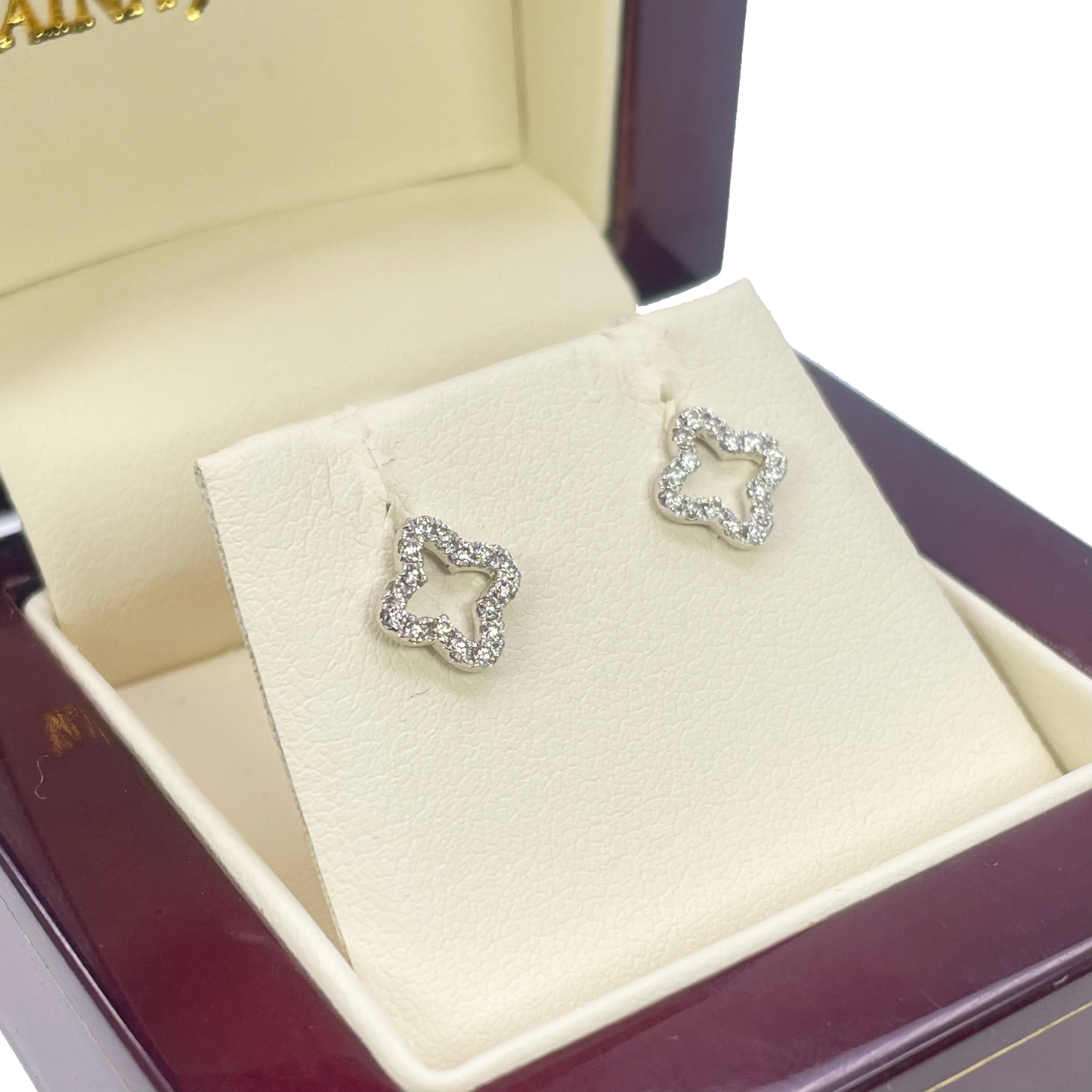 18ct White Gold Diamond Clover Stud Earrings 0.23ct