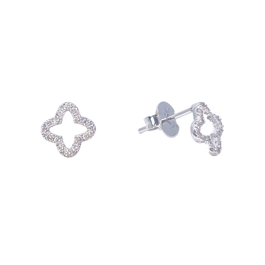 18ct White Gold Diamond Clover Stud Earrings 0.23ct