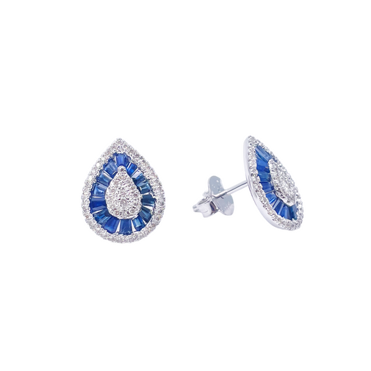 18ct White Gold Natural Blue Sapphire & Diamond Tear Drop Stud Earrings 1.94ct