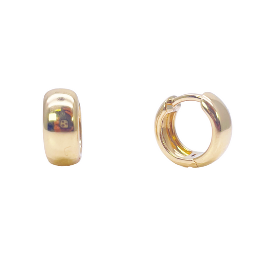 18ct Yellow Gold Hoop Huggie High Polished Earrings 5.3mm Width 8.5mm Diameter