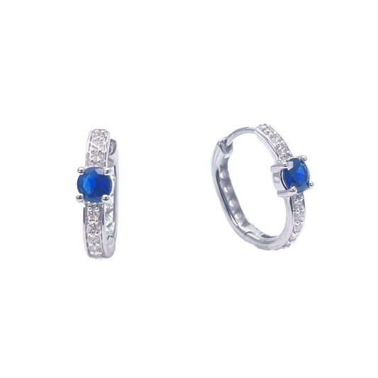 18ct White Gold Natural Sapphire Prong & Diamond Huggie Hoop Earrings 0.64ct