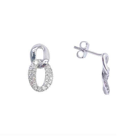 18ct White Gold Natural Diamond Intwined Oval Stud Earrings 0.40ct