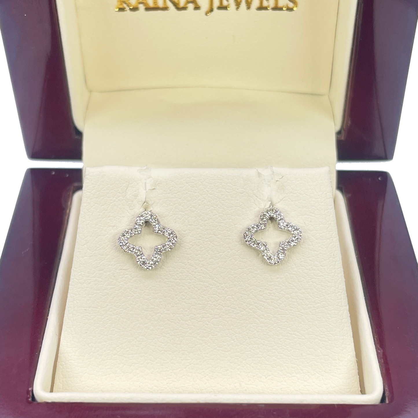 18ct White Gold Diamond Clover Necklace Stud Earrings Matching Set 0.36ct