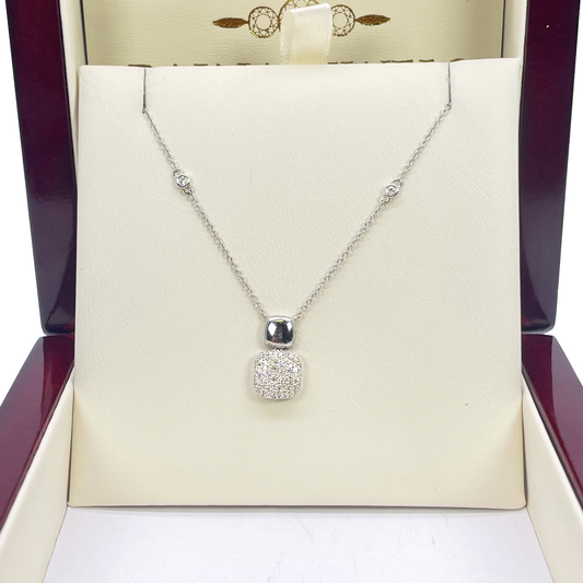 18ct White Gold Natural Diamond 0.27ct Cluster Square Pendant Necklace 18''inches