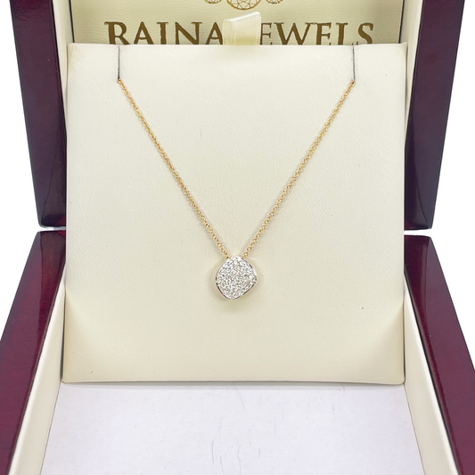 18ct Yellow Gold Natural Diamond 0.25ct Cluster Pebble Pendant Necklace 18''inches