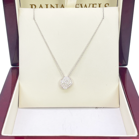 18ct White Gold Natural Diamond 0.27ct Cluster Square Pendant Necklace 18''inches