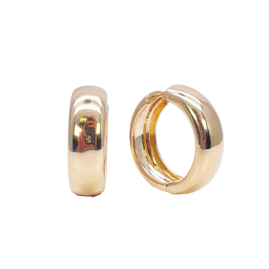 18ct Yellow Gold Hoop Huggie High Polished Earrings 8.2mm Width 18mm Diameter