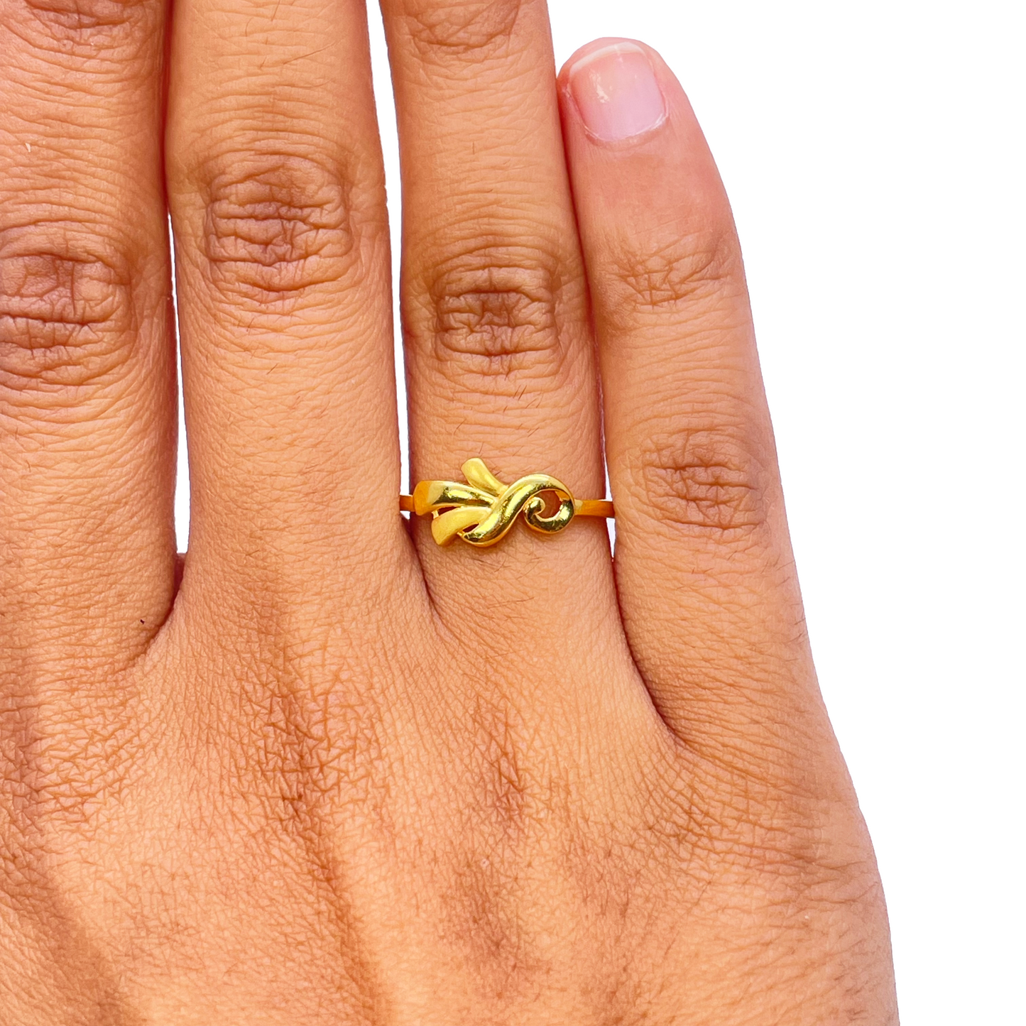 22ct Yellow Gold Polished & Matt Floral Minimalist Ring