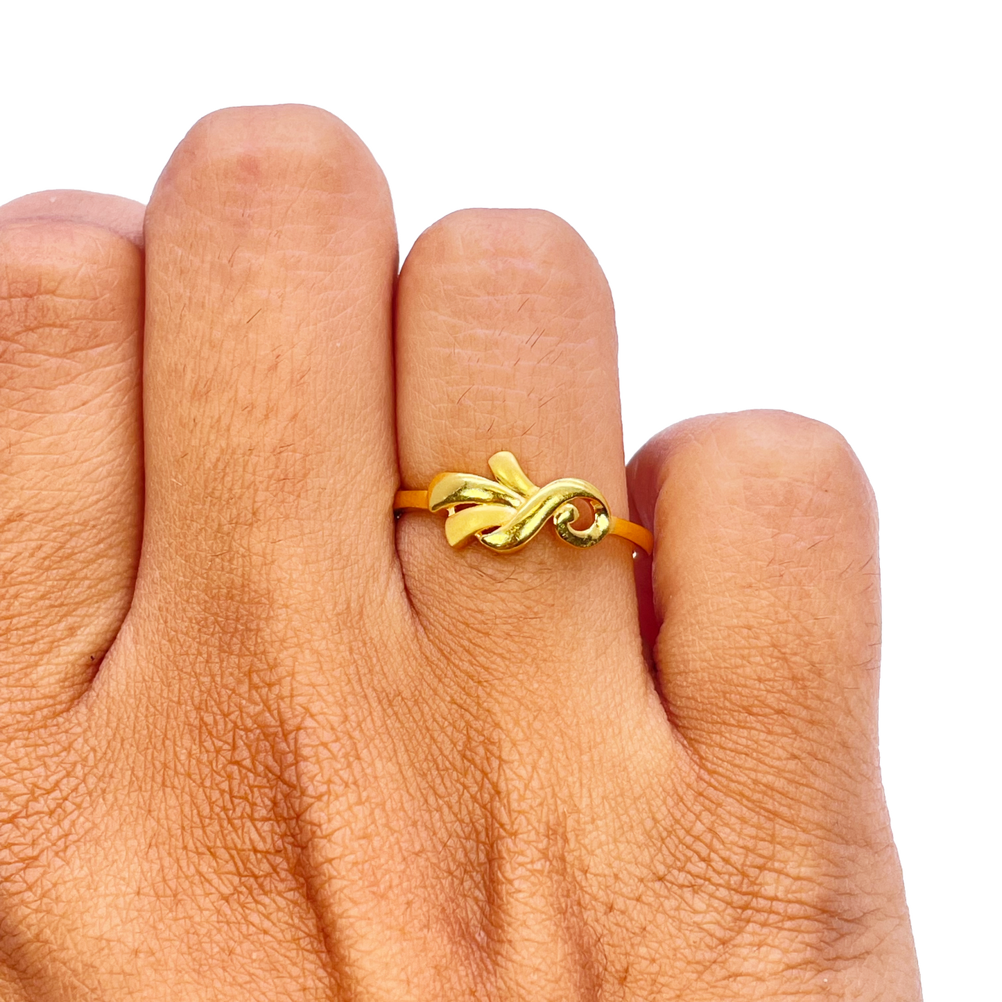 22ct Yellow Gold Polished & Matt Floral Minimalist Ring