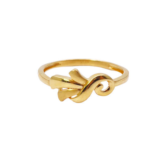 22ct Yellow Gold Polished & Matt Floral Minimalist Ring