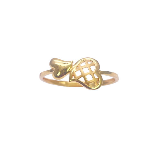 22ct Yellow Gold Beautiful Polished & Matt Double Heart Minimalist Designed Ring