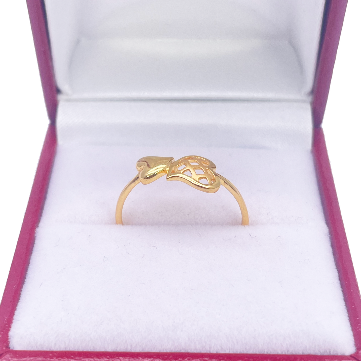 22ct Yellow Gold Beautiful Polished & Matt Double Heart Minimalist Designed Ring