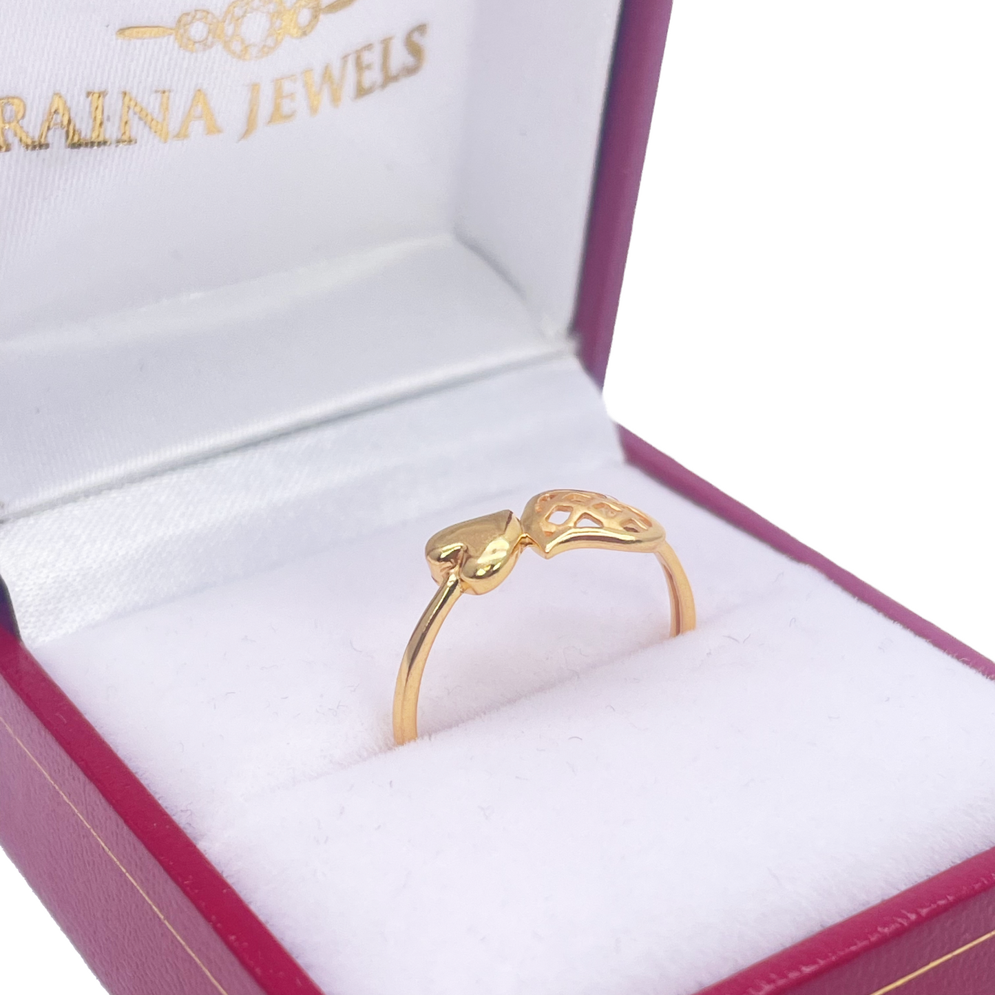 22ct Yellow Gold Beautiful Polished & Matt Double Heart Minimalist Designed Ring