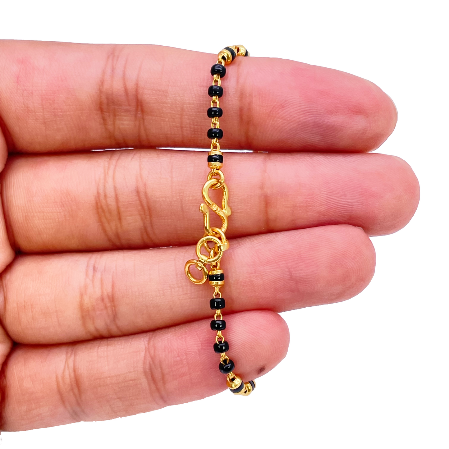 22ct Yellow Gold Children's Bracelet Black & Gold Beads (Maniya/Manka/Nazariya)