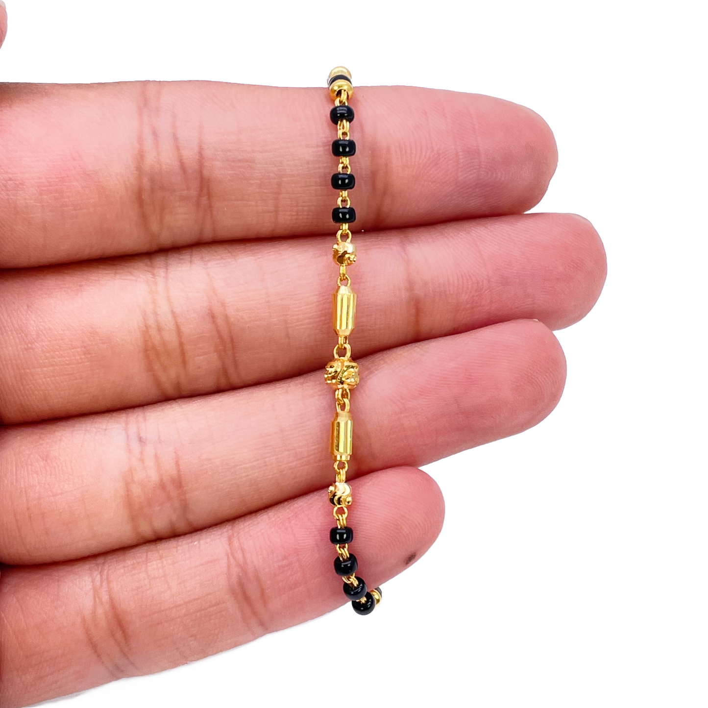 22ct Yellow Gold Children's Bracelet Black & Gold Beads (Maniya/Manka/Nazariya)