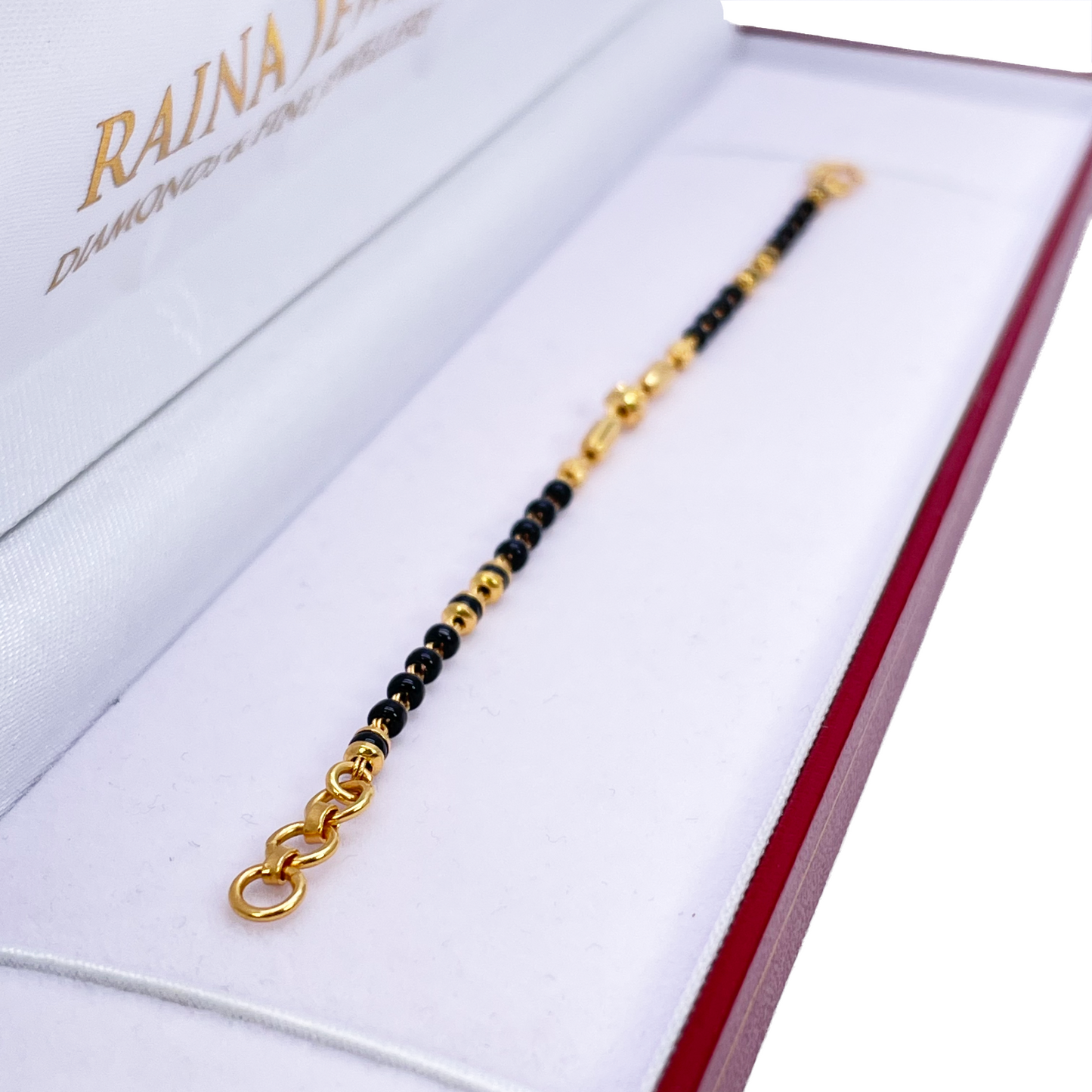 22ct Yellow Gold Children's Bracelet Black & Gold Beads (Maniya/Manka/Nazariya)