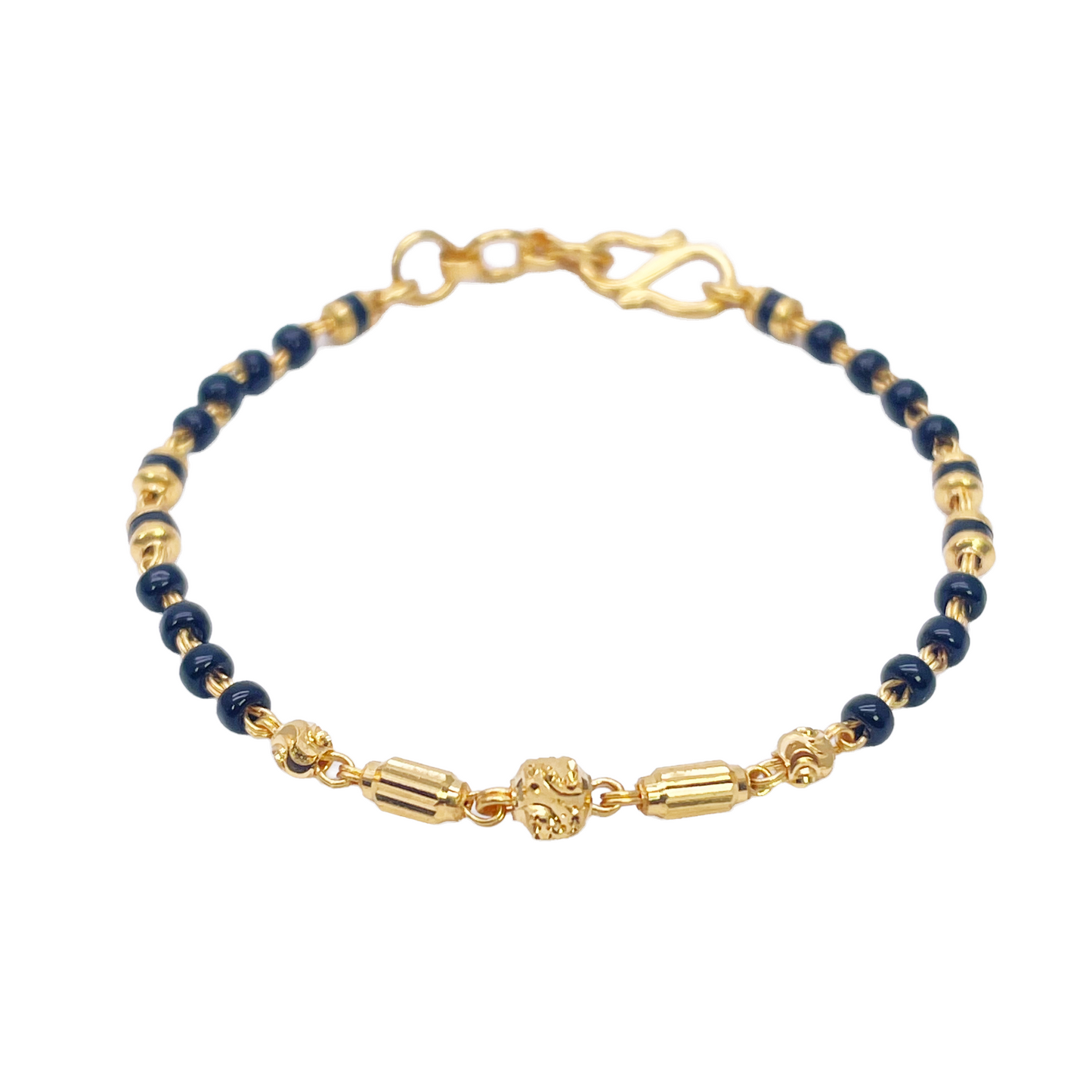 22ct Yellow Gold Children's Bracelet Black & Gold Beads (Maniya/Manka/Nazariya)