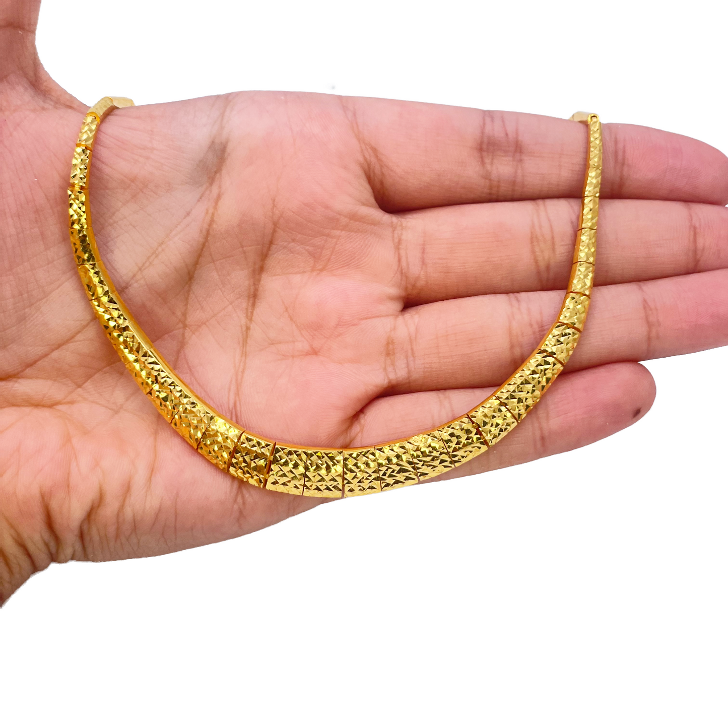 22ct Yellow Gold Diamond Cut Shimmer Textured Necklace 16'' inches 