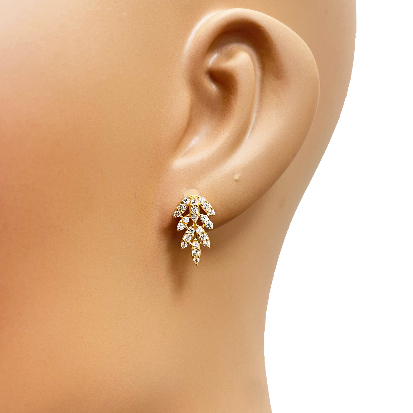 22ct Yellow Gold Sparkly Cuban Zirconia Floral Leaf Necklace And Matching Stud Earrings Set