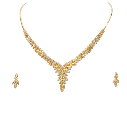 22ct Yellow Gold Sparkly Floral Leaf Necklace And Matching Stud Earrings Set