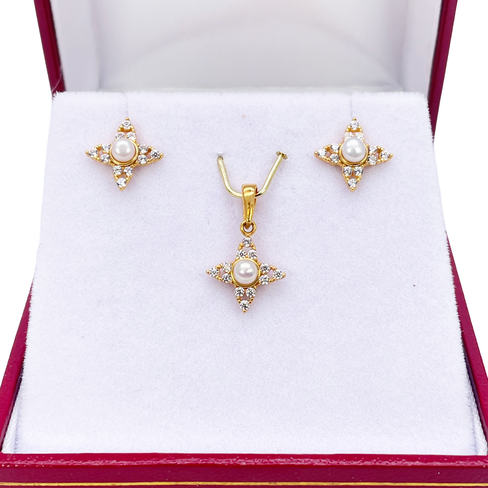 22ct Yellow Gold Round Freshwater Pearl Star Pendant and Star