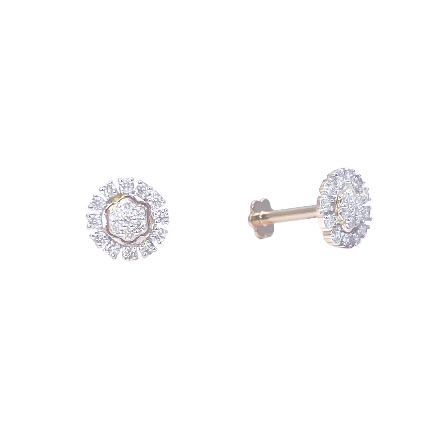 18ct White Gold Diamond Cluster Floral Children's Earrings 0.24ct