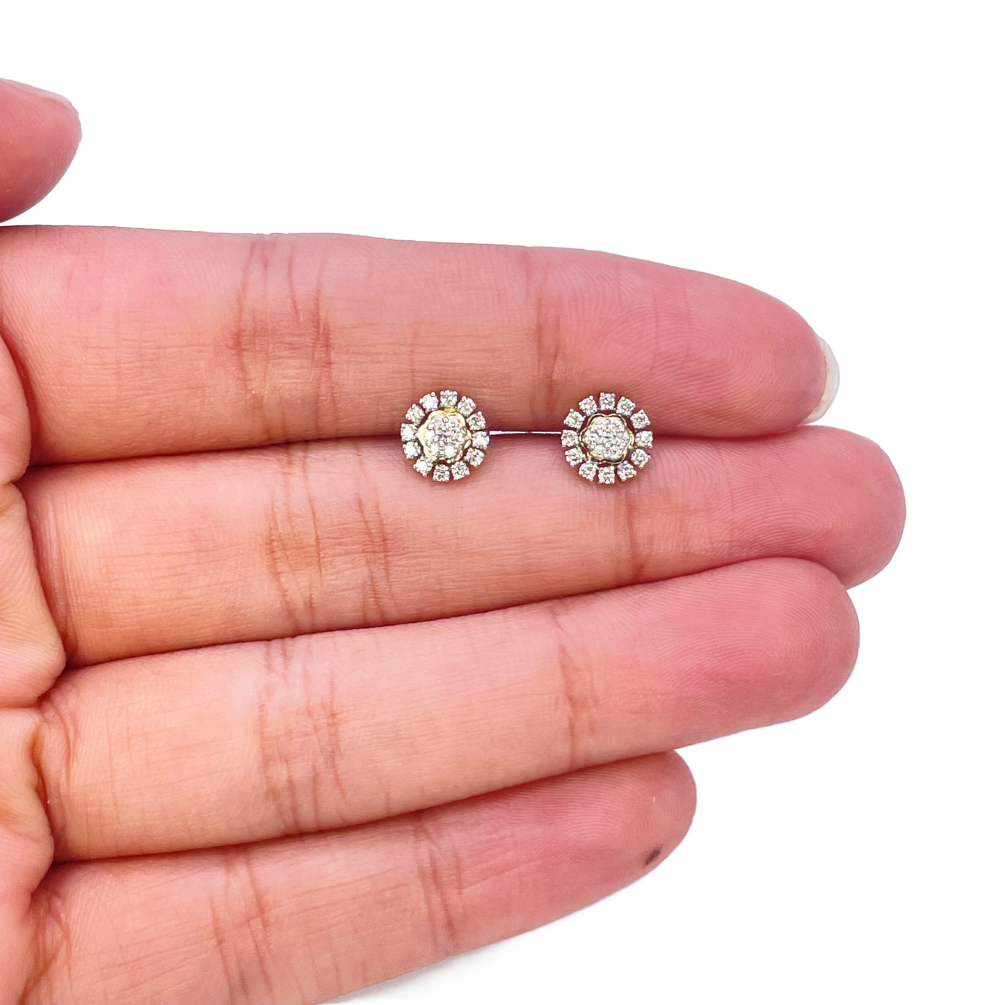 18ct White Gold Diamond Cluster Floral Children's Earrings 0.24ct