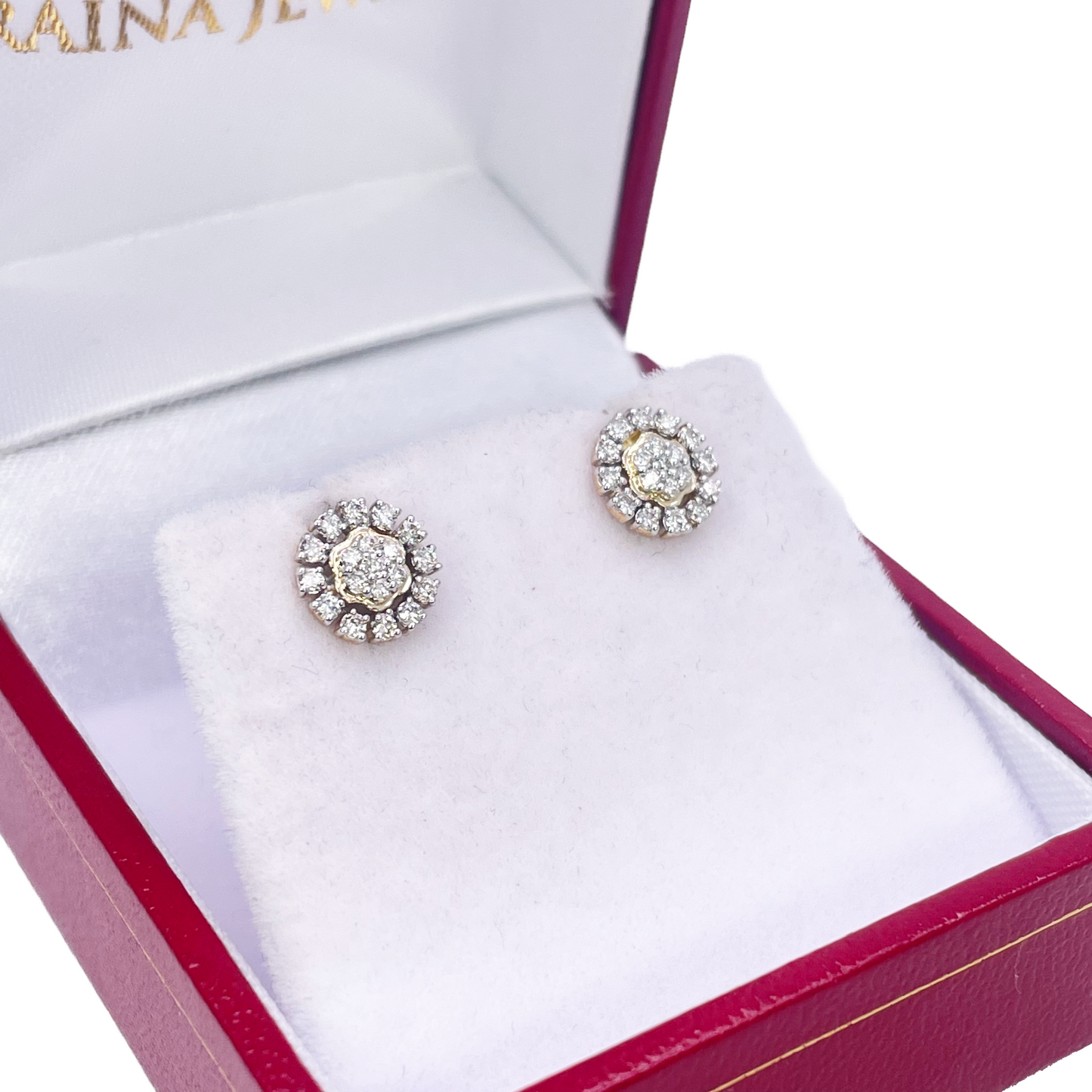 18ct White Gold Diamond Cluster Floral Children's Earrings 0.24ct